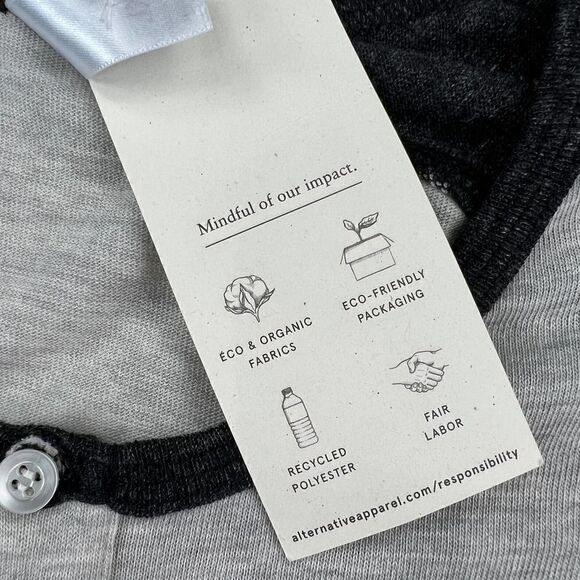 New  Alternative Men Grey Henley Pullover Crew Neck 3/4 Sleeve Sweatshirt US XXL - Picture 10 of 11